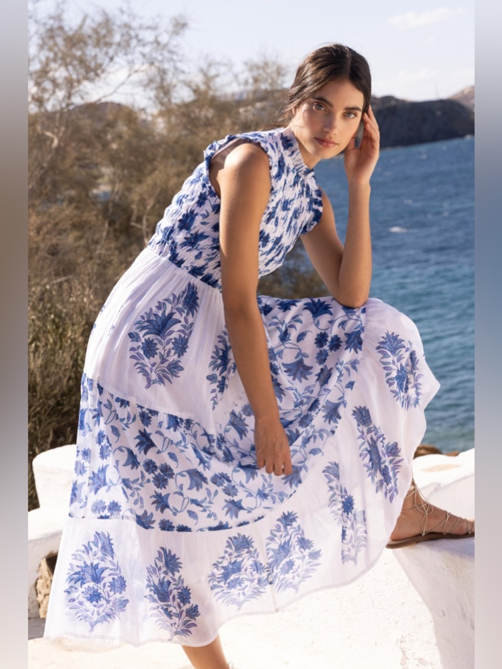 OLIPHANT SLEEVELESS SMOCKED MAXI- MARION BLUE. XXL
